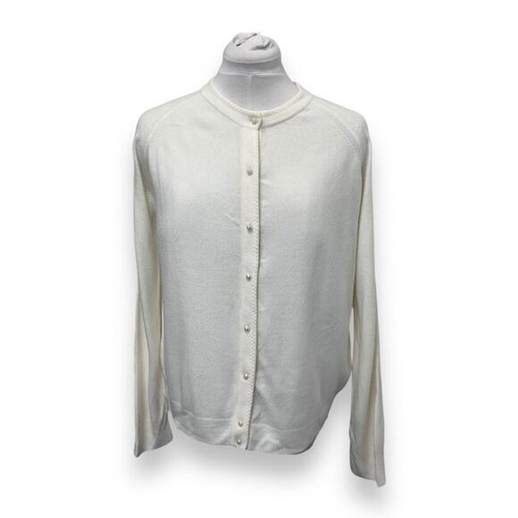 Designers Originals White Petite Luxelon PL Cardigan With Pearl Buttons 100% Acr - Picture 1 of 8